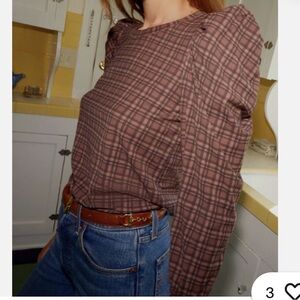 Nation LTD Plaid Puff-Sleeve Top in Brown